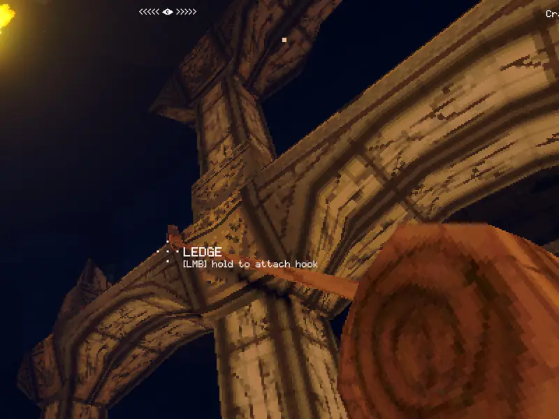 Grappling hook aimed at a stone ledge